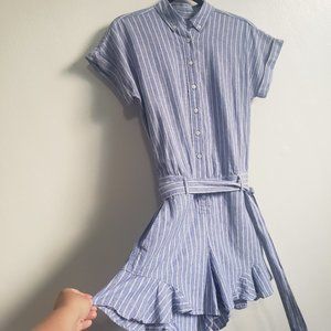 Banana Republic Linen Blend Striped Ruffle Romper